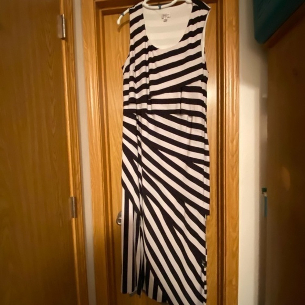 Avenue Black and White Asymmetrical Maxi Dress